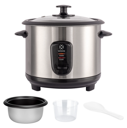 Woox Elektrischer Reiskocher 1 Liter – Schwarz & Edelstahl – Glasdeckel
