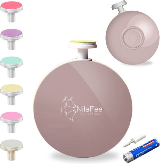 NilaFee® – Elektrische Baby-Nagelfeile – Inklusive Batterien – Maniküre-Set – Pflegeset – Nagelschere – Dusty Pink