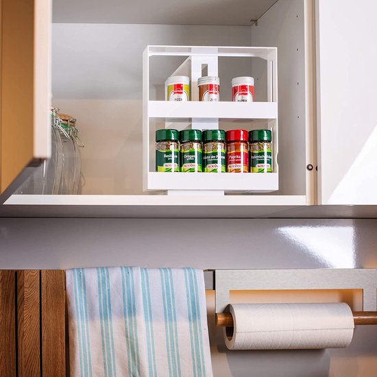 UPP Gewürzauszug, praktischer Schrankeinsatz, Aufbewahrungssystem für Küche und Bad, platzsparendes Nischenregal als Schranksystem oder direkt auf der Arbeitsplatte, Kunststoff, weiß