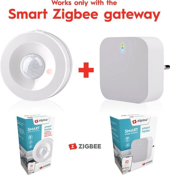 alpina Smart Home - Bewegungssensor - 3V - Bewegungsmelder für Innenräume - 5M Erkennung - Zigbee Gateway - alpina Smart Home App