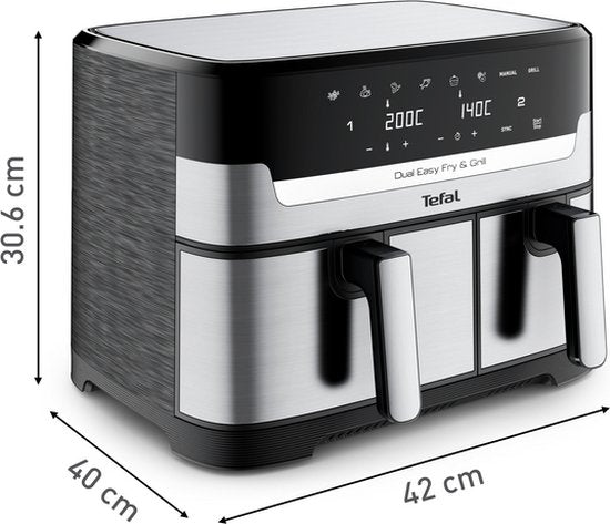 Tefal Dual Easy Fry & Grill EY905D – Heißluftfritteuse XXL – Edelstahl – 2700 W – 8,3 l