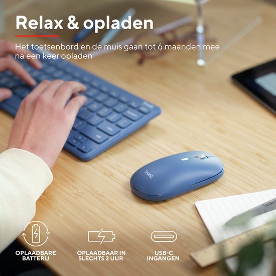 Trust Lyra – Kabellose Tastatur und Maus – Multi-Connect – QWERTY US – Blau
