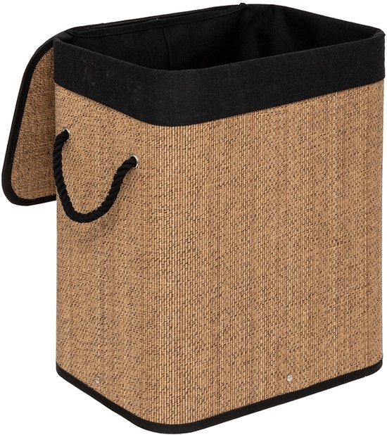 5Five Wäschekorb mit Deckel – Bambusholz – 60 Liter – naturfarben/schwarz – 41 x 30 x 50 cm