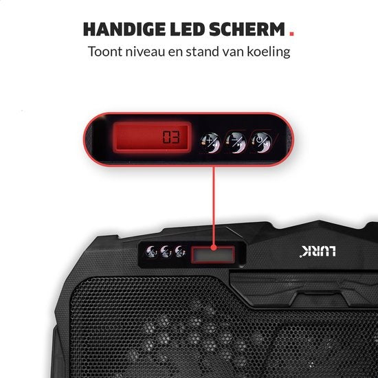 LURKÂ® Laptop-Kühlständer - Laptoperhöhung/Kühlung - 4 Lüfter - Coolpad - Bis zu 17 Zoll - Ergonomisch einstellbar