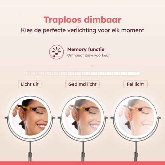 Fraay® Make-up-Spiegel mit LED-Beleuchtung – 10-fache Vergrößerung – Vergrößerungsspiegel mit Licht – Wiederaufladbar – Rasierspiegel – Badezimmerspiegel – Nickel