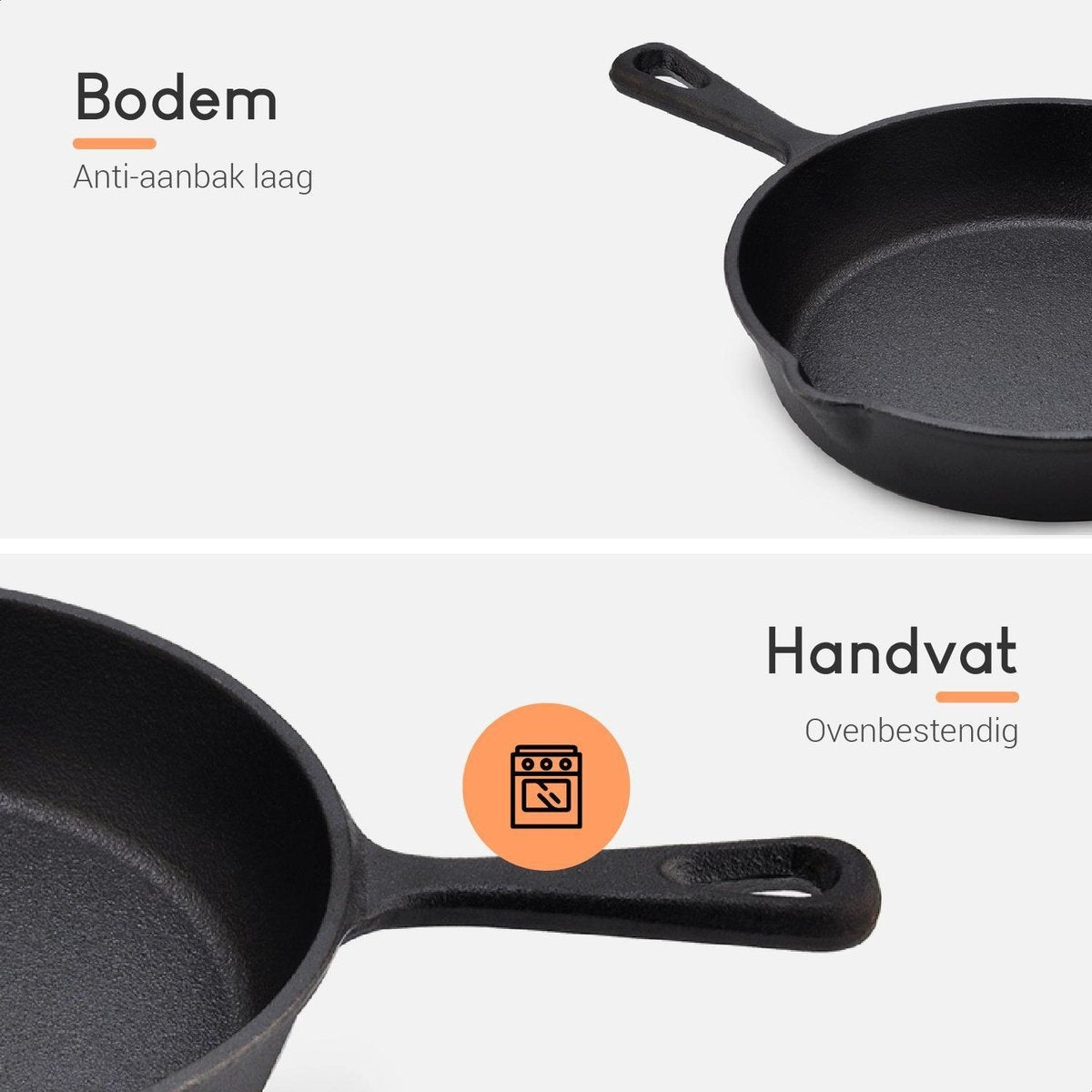Ocina - Gusseisenpfanne - 3er Set - 25cm/19.5cm /16cm - Induktionspfannen - Schwarz