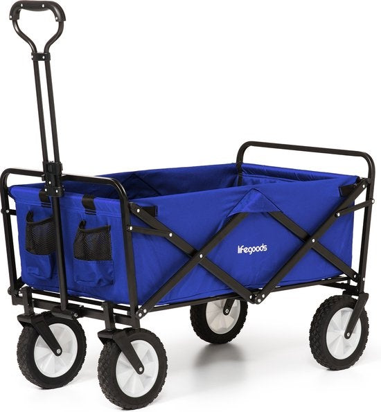 LifeGoods Bollerwagen - faltbar - drehbare Räder - 2 Ständer - 70kg Tragfähigkeit - Blau