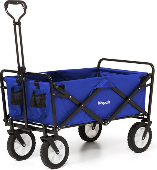 LifeGoods Bollerwagen - faltbar - drehbare Räder - 2 Ständer - 70kg Tragfähigkeit - Blau
