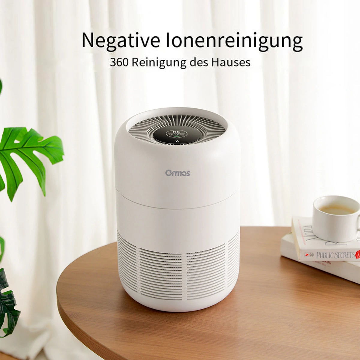 Ormos A8 Luftreiniger – HEPA-Filter und Luftqualitätssensoren – 21 × 21 × 30,2 cm