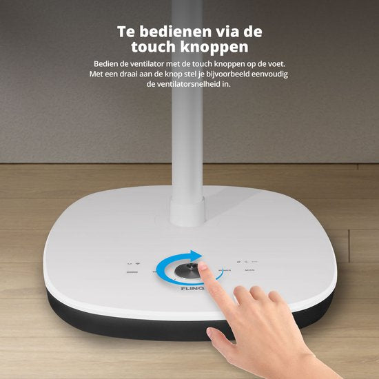 FlinQ Smart Fan - Stativ-Ventilator - Standventilator - Leiser Ventilator mit 90° Drehung - Steuerung per App oder Fernbedienung - Weiß