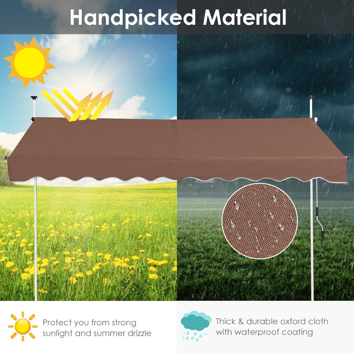 Coast Sunshade 300x120 cm Höhenverstellbar Braun - Ausziehbares Sonnensegel für Balkon, Terrasse oder Fenster