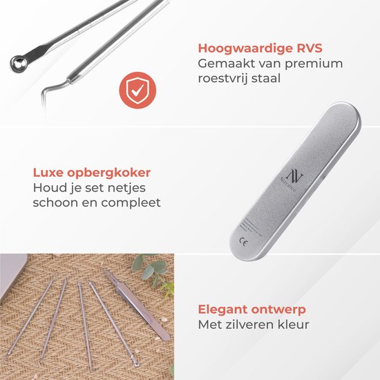 Nuvance - Mee Eaters Removal - Mitesserentferner - 5er Set - Mee Eater Remover - Komedonenschöpfer - Silber