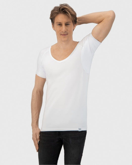 Fibershirts Anti-Schweiß-Shirt mit tiefem V-Ausschnitt – Weiß – M – Herren