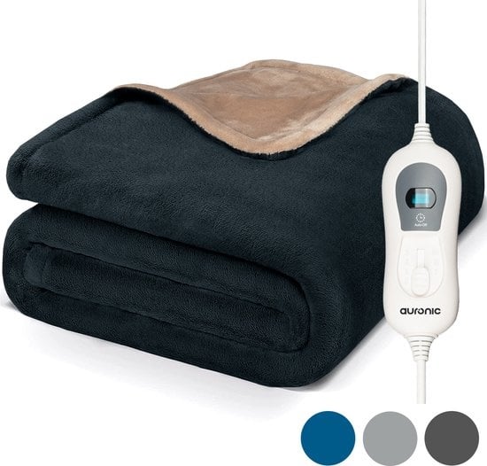 Auronic - Elektrische Wärmedecke mit Timer - 3 Stufen - 160 x 120cm - Anthrazit/ Beige