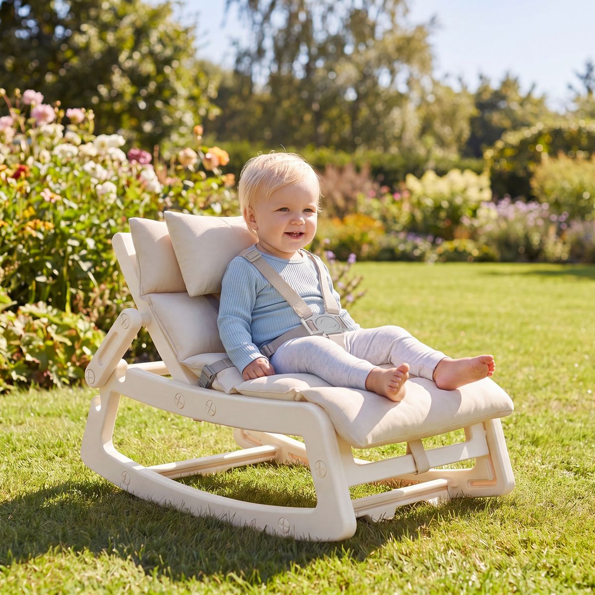 Coast 2-in-1-Schaukelstuhl für Kinder – verstellbare Rückenlehne – waschbares Sitzkissen – beige