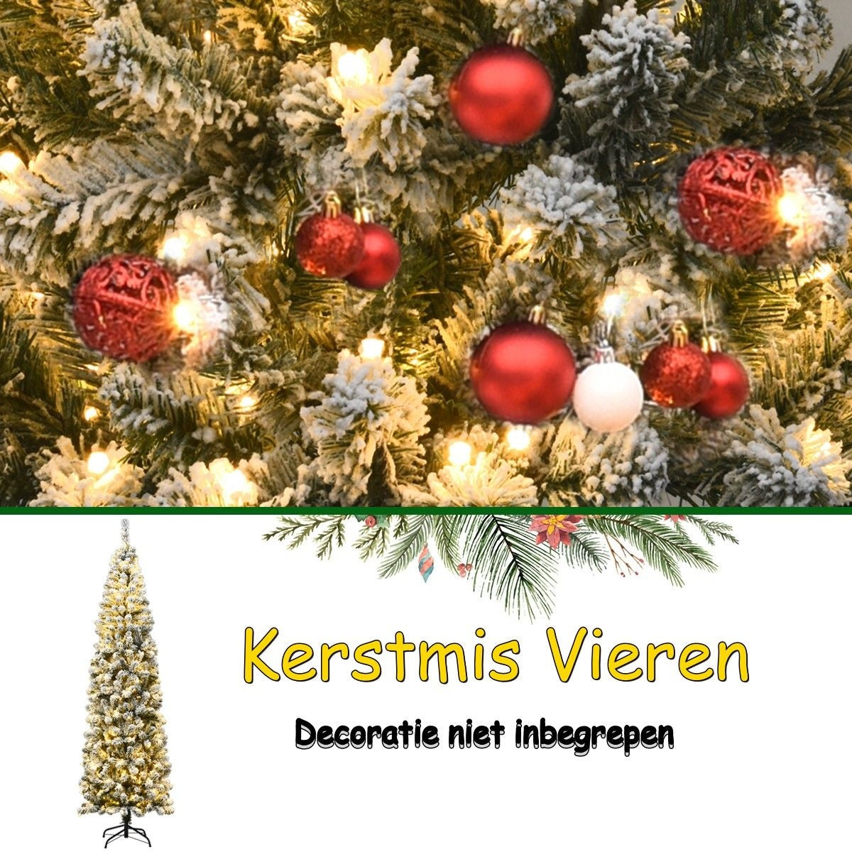 Coast Weihnachtsbaum Bleistift - Mit Schnee, 350 LEDs & 641 Zweigen - 225 cm - PVC/Metall - Grün/Warmweiß