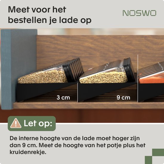 Noswo Gewürzregal Schublade - 4 Schichten - für 28 Gewürzdosen - Edelstahl - Gewürzorganisation - Küchenschubladenorganisation