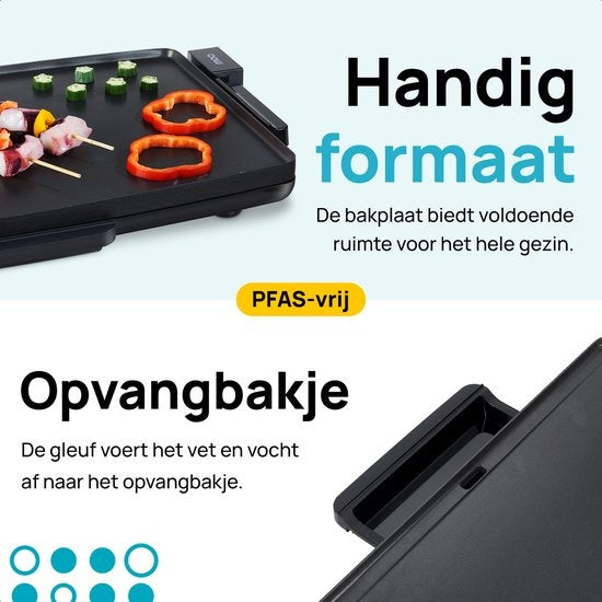 MOA Tischgrill - Griddle - Backblech - Teppanyaki - Elektrisch - 68 x 36 cm - Einstellbarer Thermostat - Antihaftbeschichtung - TG218B - Schwarz
