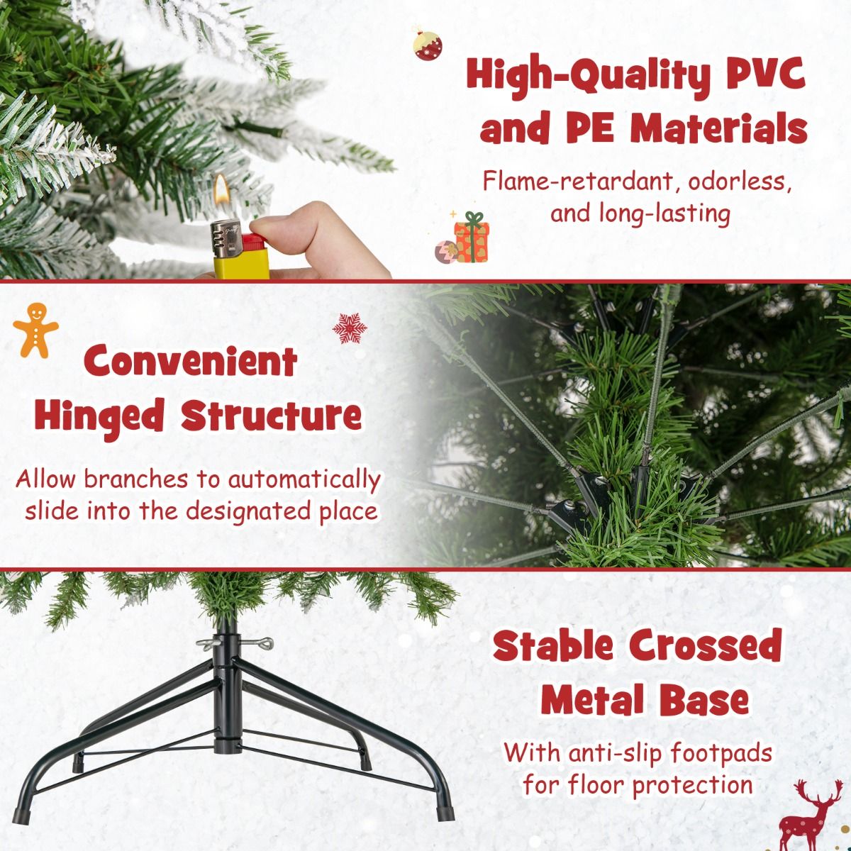 Coast Künstlicher Weihnachtsbaum 225 cm Grün/Weiß - Vorbeleuchtet mit Warm White LED - Scharnierkonstruktion - 913 Zweige - Mit Schnee und Tannenzapfen