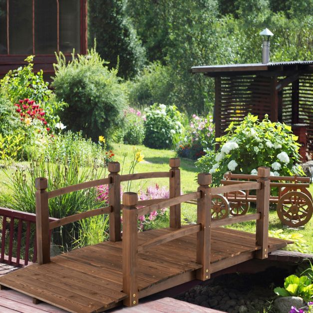 Teichbrücke Gartenbrücke Holzbrücke mit Handlauf 171 x 76,5 x 58,5 cm Dekorative Brücke Holzbrücke aus Kiefer Zierbrücke für Gartenteich