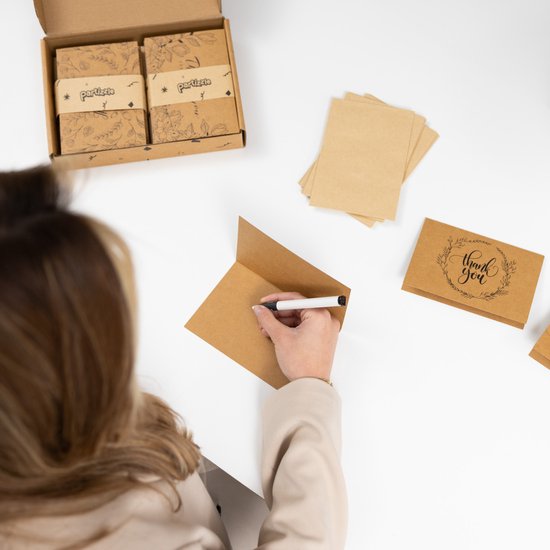 Partizzle 36x Kraft Dankeskarten Set - Dankeskarten - Grußkarten - Postkarten - Karten mit Umschlägen - 15x10 cm