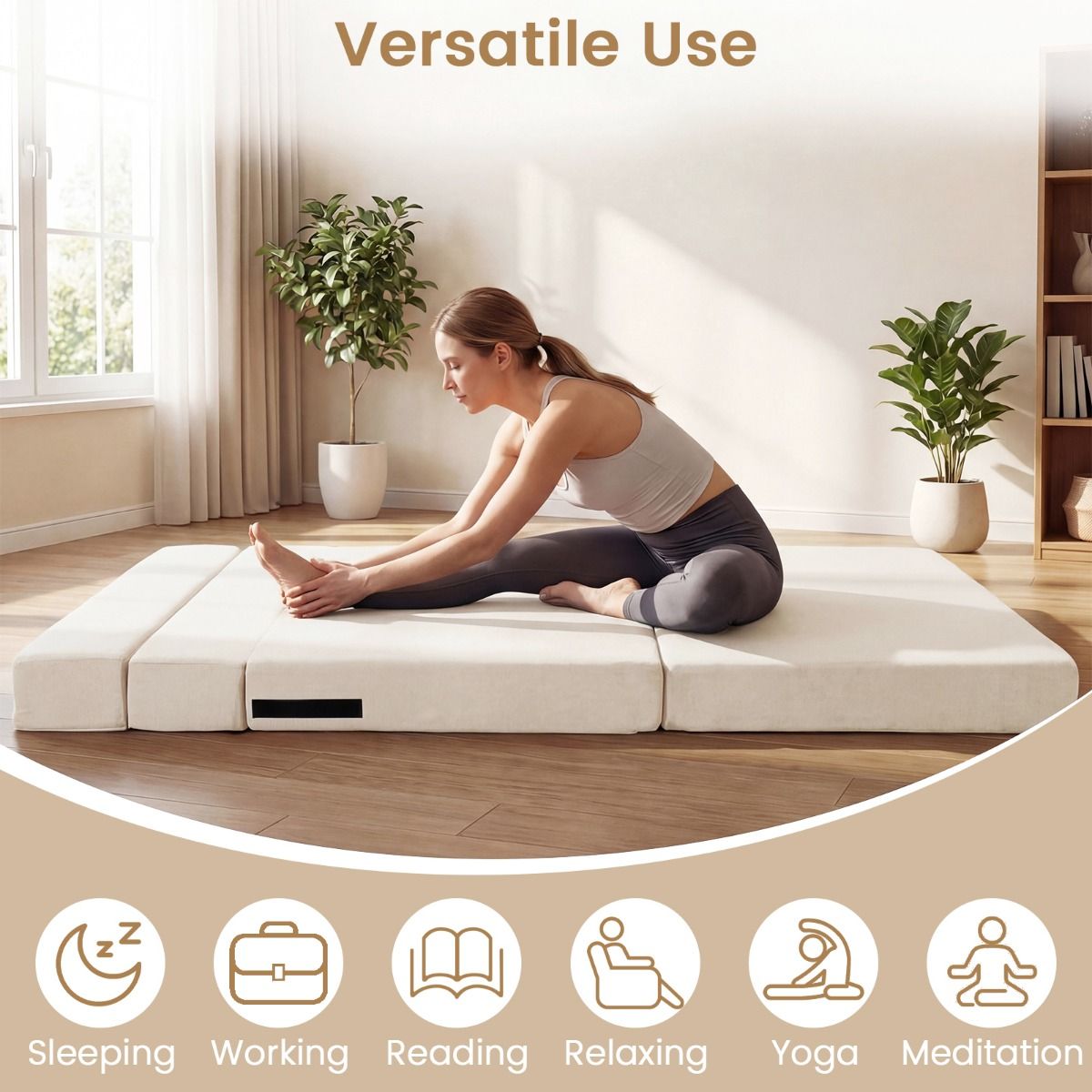 Coast 3-in-1-Schlafsofa – klappbarer Liegestuhl – Chenille-Bezug – beige/grau