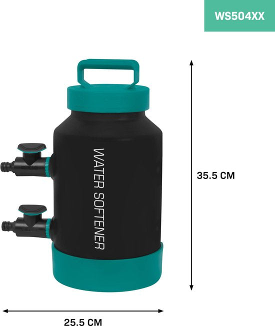 VONROC Wasserenthärter - Tragbar - Enthärtet 1000 Liter pro Regeneration - Inkl. Wasserzähler, Wasserhärteteststreifen, Schläuche & Armaturen