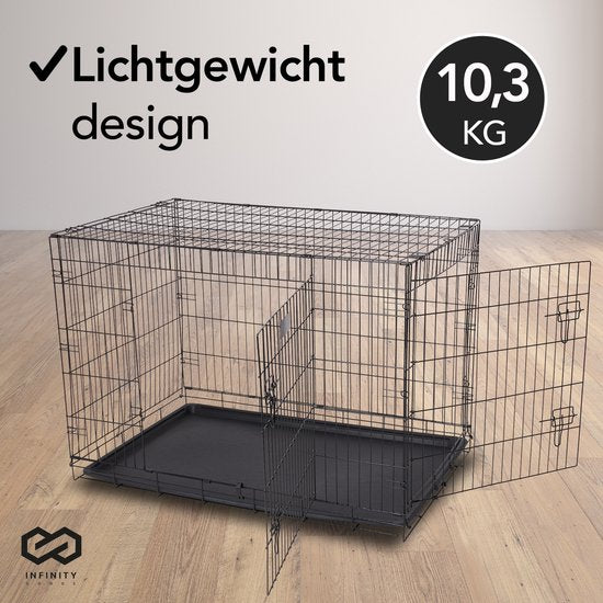 Infinity Goods Hundebank - Bank für Hunde - Größe L - klappbar - 91 x 58 x 65 CM - 2 Türen - Schwarz