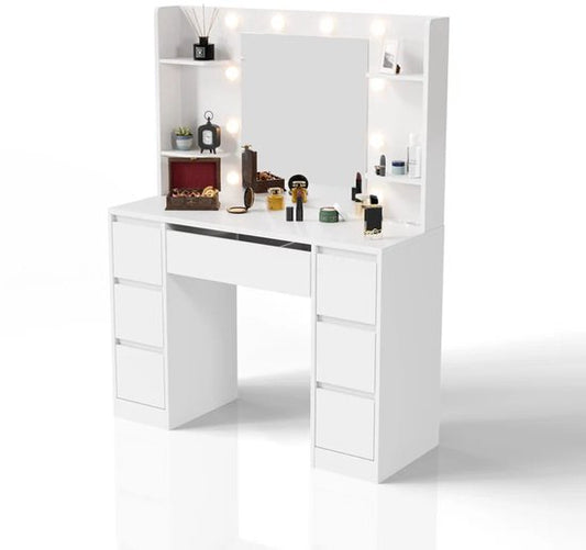 Malia Frisiertisch / Schminktisch - Inkl. Spiegel und LED - Weiß