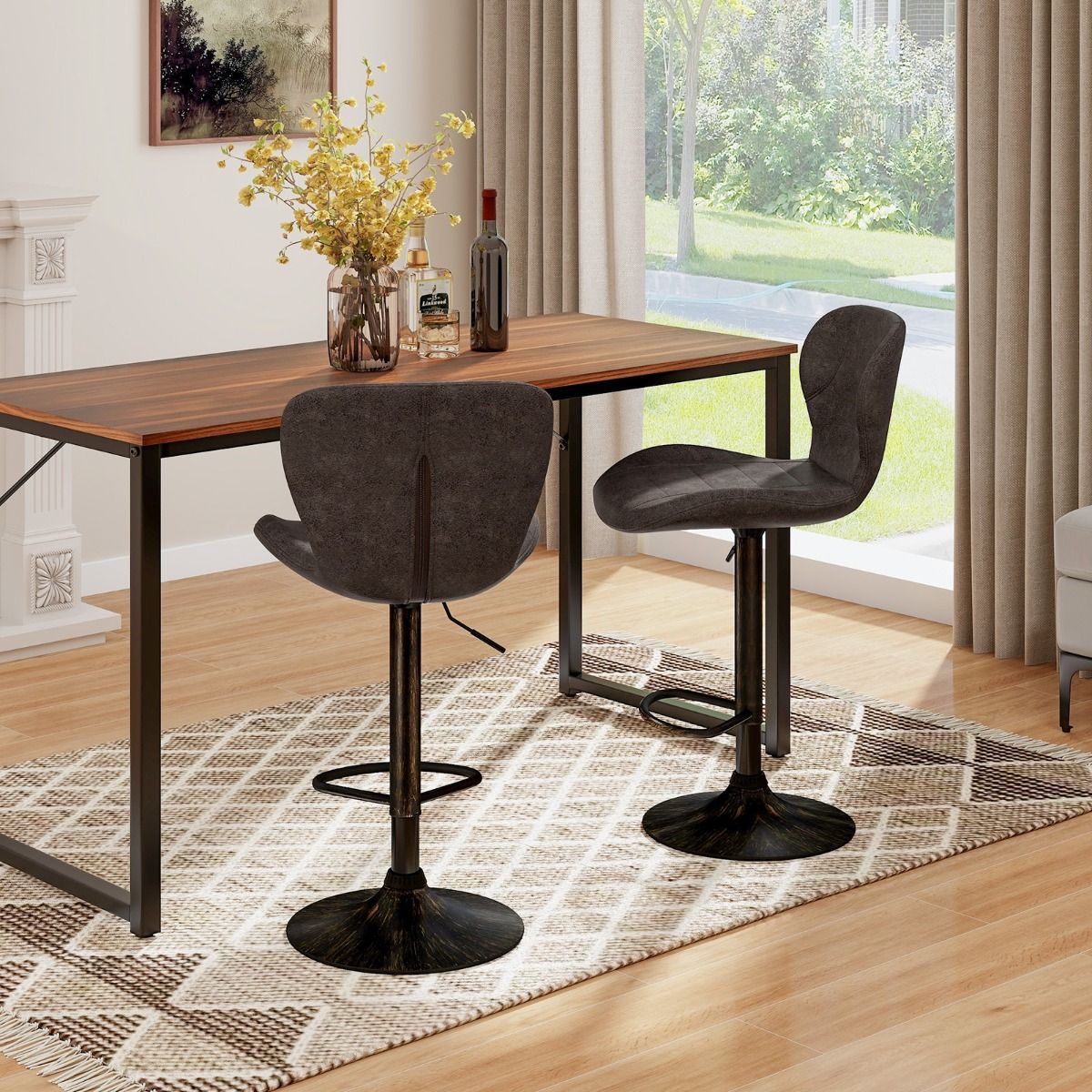 Coast Barhocker, 2er-Set – höhenverstellbar 61–81 cm – drehbar, mit Rückenlehne und Fußstütze – braun