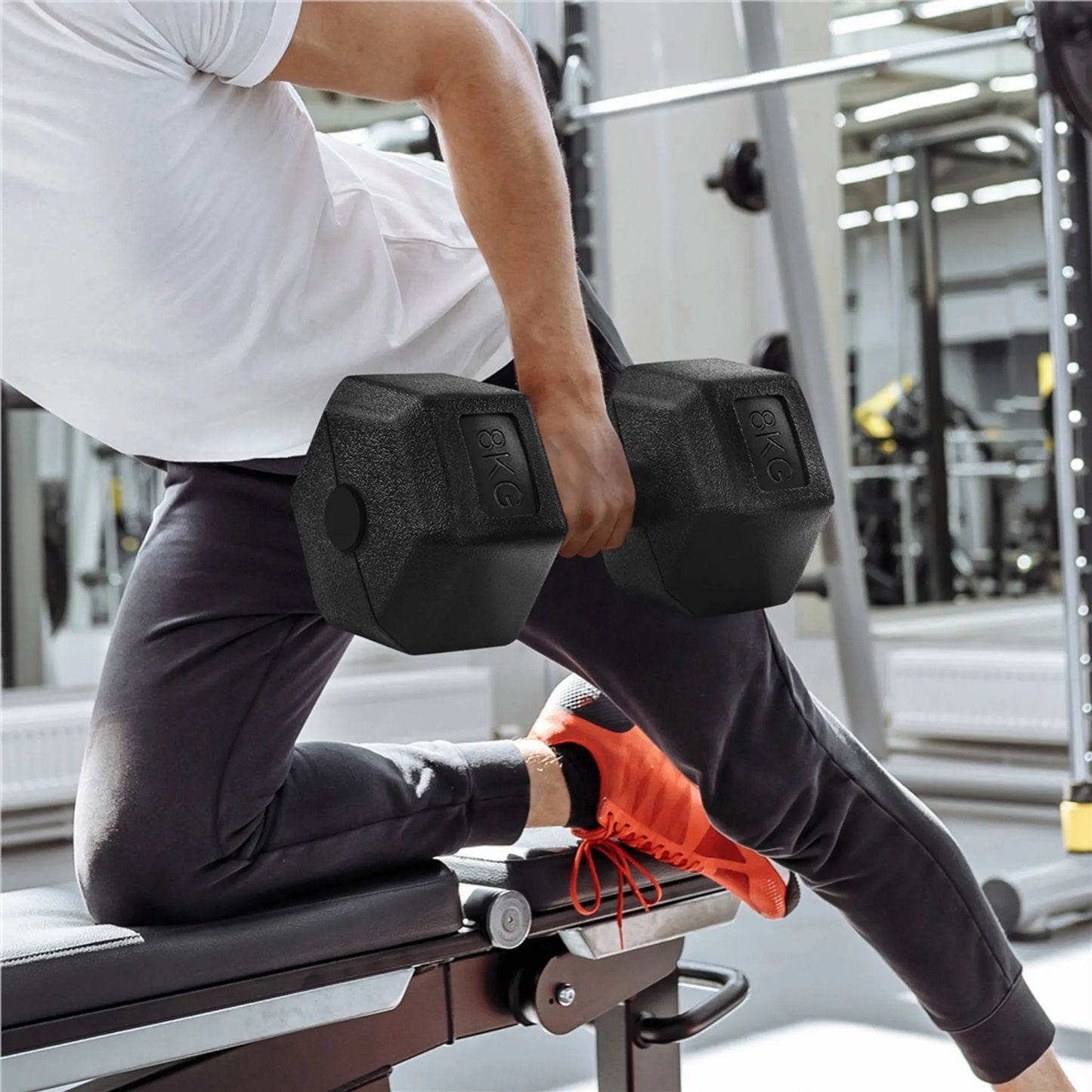 Yaheetech Hanteln Set von 2 x 8 kg - 33,5 x 17 x 15 cm - Features Hexagonal Kopf und Anti-Roll-Design und Kunststoffbeschichtung - für Krafttraining und Home Gym - Schwarz Kunststoff und Beton