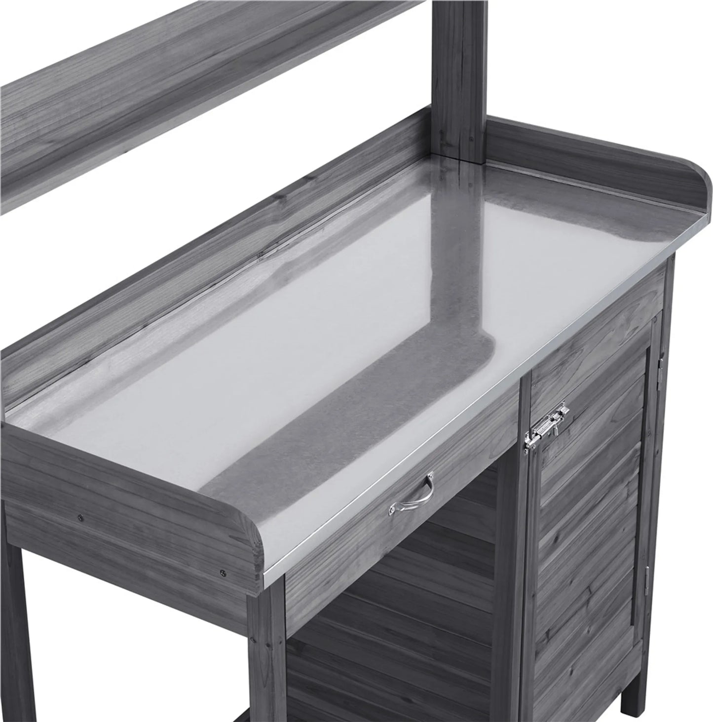 Yaheetech Blumentisch Gartentisch - 101 x 46,5 x 125 cm - Ausgestattet mit verzinkter Metallarbeitsplatte und 3 Seitenhaken und abnehmbaren Seitenwänden - Für Garten und Balkon - Graue Fichte und Metall