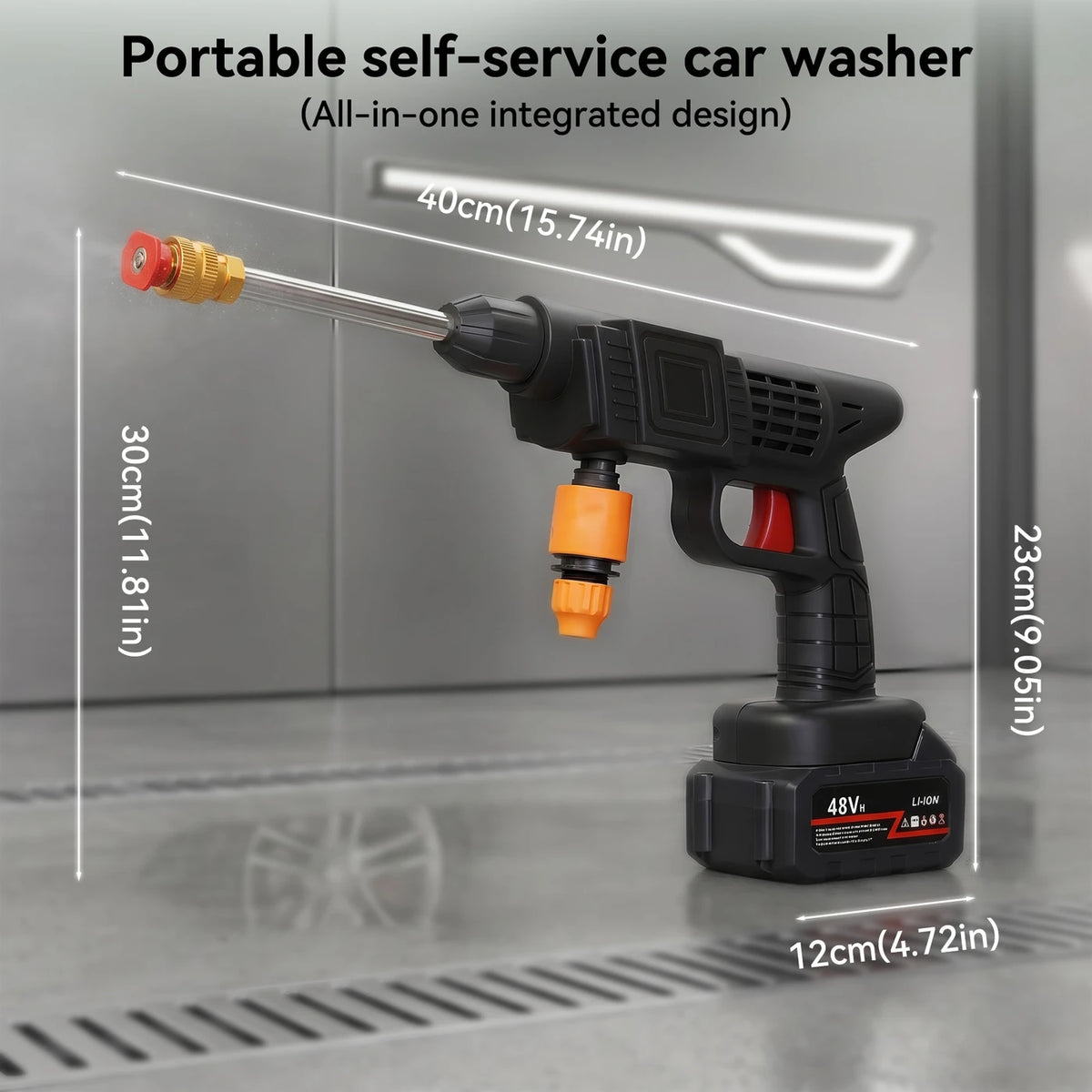 Kabelloser Hochdruckreiniger – 1500 W – Lithium-Akku – 5 Meter Wasserschlauch – Für Auto, Terrasse und Garten