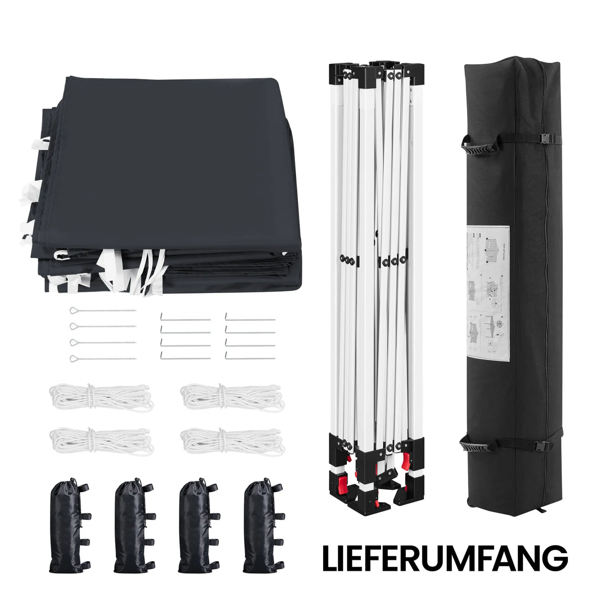 Yaheetech Faltpavillon 3 x 3 m – Verstellbar von 267 bis 287 cm – 4 Seitenwände – UV-Schutz 50+ – Wasserdicht – Dunkelgrau