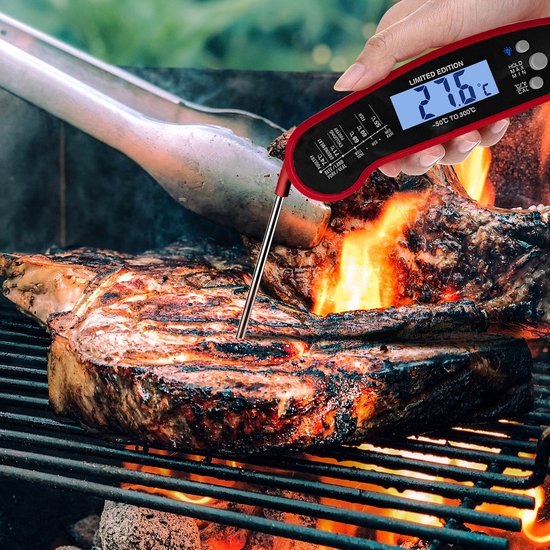 MostEssential Premium Fleischthermometer - BBQ Thermometer - Kernthermometer - Zuckerthermometer - Küchenthermometer - Digital - Kabellos - Wasserdicht - Rot