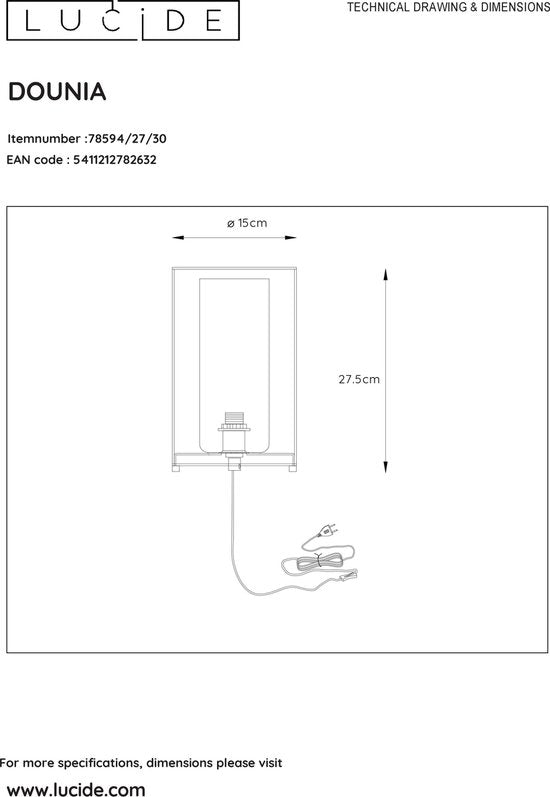 Lucide DOUNIA Tischlampe – Ø 15 cm – E27 – Schwarz