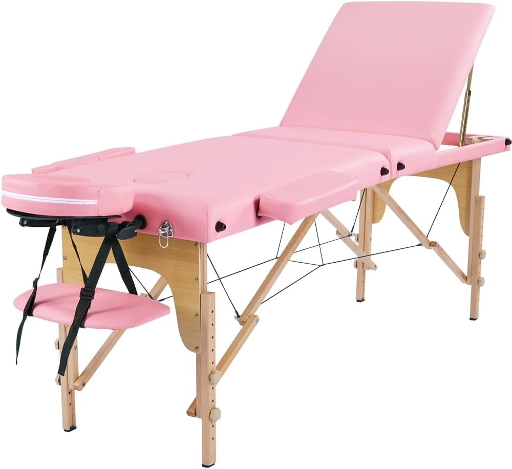 Yaheetech Massagetisch mit 3 Zonen – zusammenklappbar – 213 × 80 cm – Hellrosa