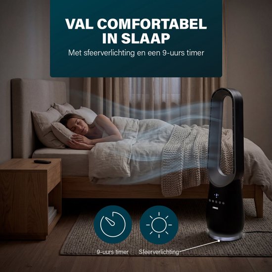 Princess blattloser Turmventilator – 70 W – mit Fernbedienung – Blattloser Ventilator – LED-Anzeige – 4 Geschwindigkeitsstufen – Schwenkbar – 351590
