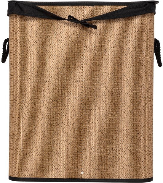 5Five Wäschekorb mit Deckel – Bambusholz – 60 Liter – naturfarben/schwarz – 41 x 30 x 50 cm