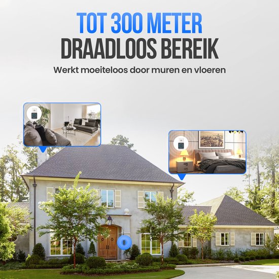 Strex Funk-Türklingel - netzbetriebener Empfänger - 300m Reichweite - 60 Melodien - kabellos - wasserfest - Schwarz