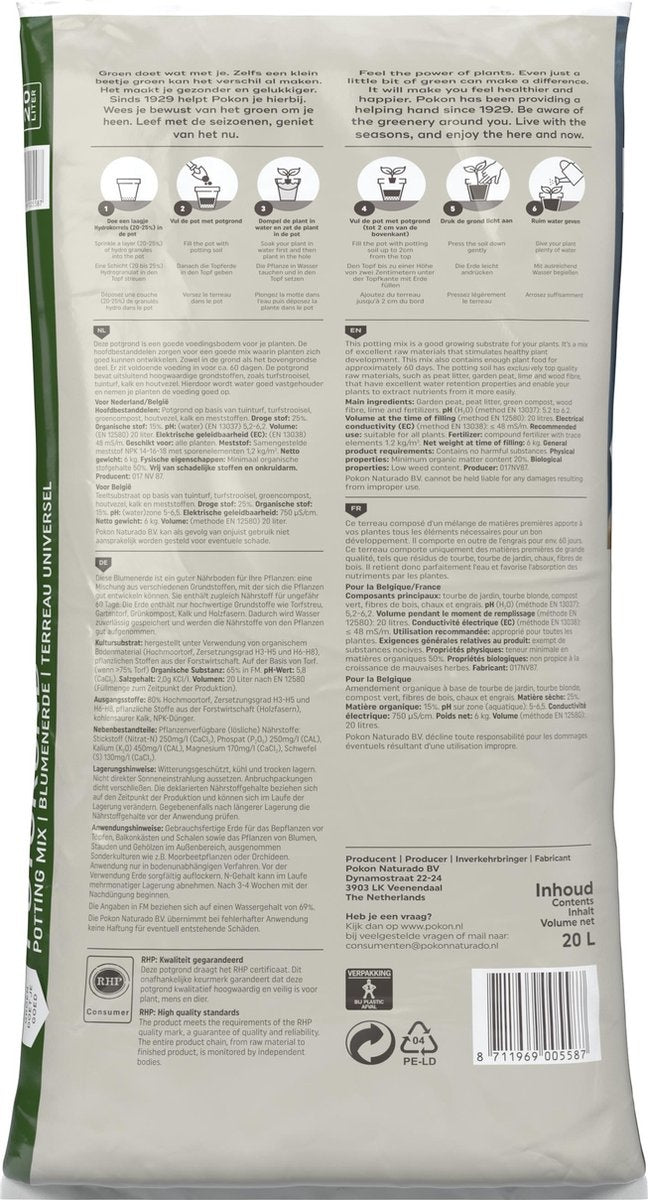 Pokon Universal Blumenerde - 20l - Für innen und außen - 60-Tage-Ernährung - Blumenerde universal