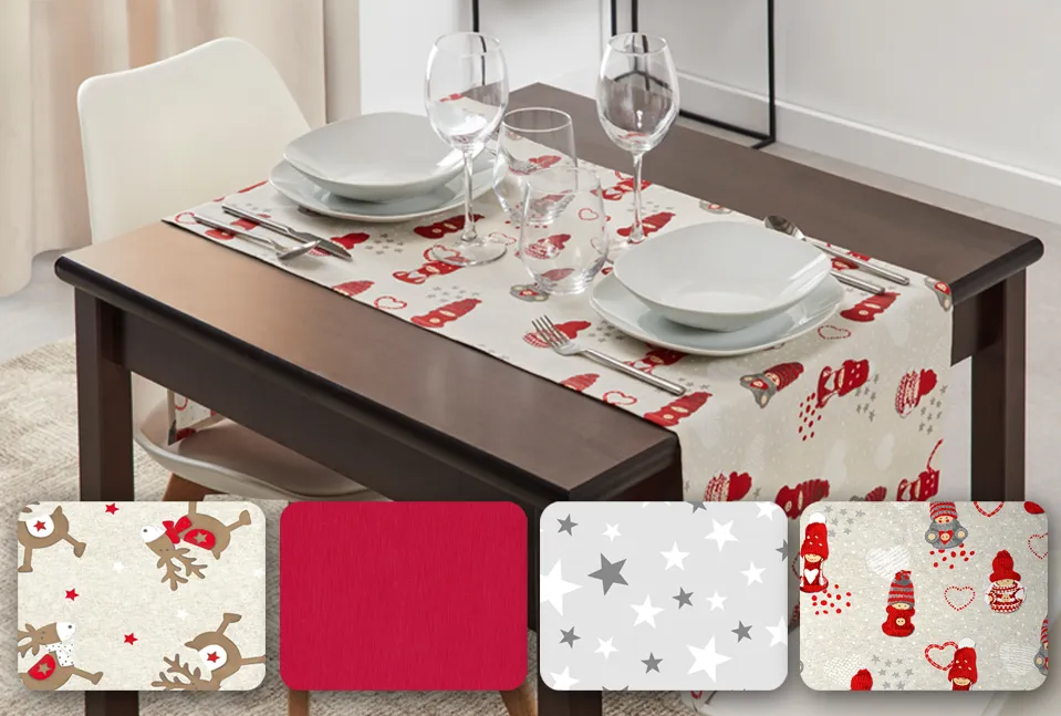 Dekor Festlicher Tischläufer mit Weihnachtsmotiven - Grau