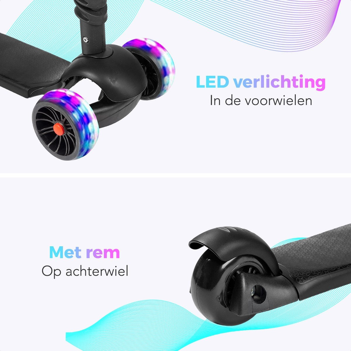 LifeGoods MultiRider Kids' Scooter - Stufe 3-8 Jahre - Verstellbarer Sitz - Leuchtende Räder - Jungen/Mädchen - Schwarz