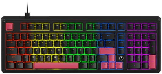 AJAZZ AK980 Kabelgebundene mechanische Gaming-Tastatur – 98 %-Layout mit Ziffernblock – Gasket-Mount – Hot-Swap-fähig – RGB – US-QWERTY – Red Switch – Schwarz/Rosa