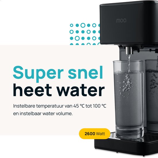 MOA Heißwasserspender 2.7L mit Temperaturregelung - Wasserkocher - 45-100°C - Heißwasserhahn - Milchfunktion - BPA-frei - Edelstahl - Schwarz