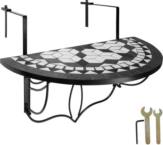 tectake - Balkontisch Hängetisch Mosaik - klappbar - schwarz/weiß - 402767