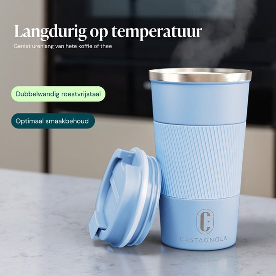 Castagnola Thermosbecher – Kaffeebecher zum Mitnehmen – Reisebecher für Kaffee und Tee – Teebecher – 510 ml – Edelstahl – Hellblau