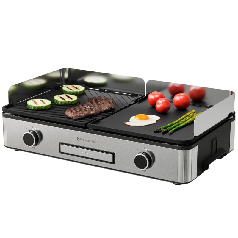 KitchenBrothers Elektrische Griddle - Doppelzonen-Tischgrill - 2400W - Edelstahl