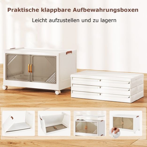 Coast Storage Boxes Weiß/Braun - Stapelbarer Lagerschrank mit Türen und Rädern - 284L - 65 x 39 x 142 cm