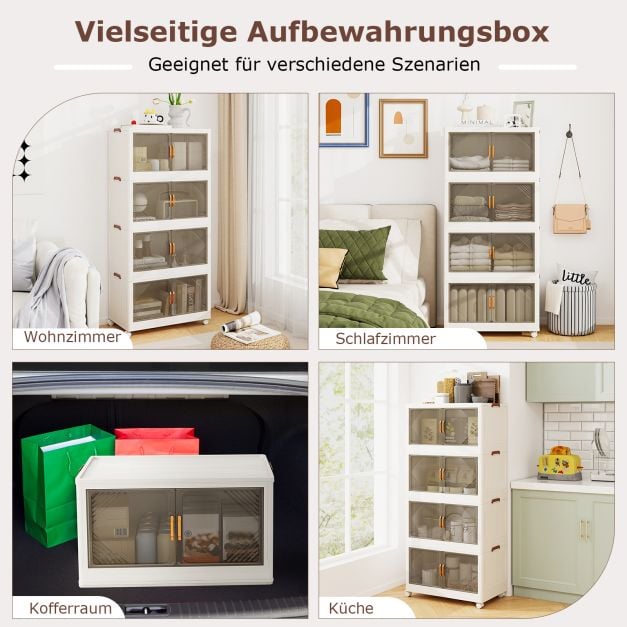 Coast Storage Boxes Weiß/Braun - Stapelbarer Lagerschrank mit Türen und Rädern - 284L - 65 x 39 x 142 cm